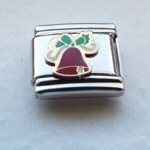 Red enamel holiday bell 9mm stainless steel Italian charm bracelet link new